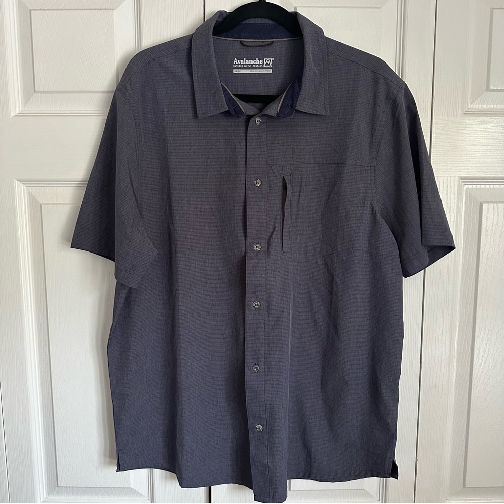 Avalanche Shirt Mens L Short Sleeve Button Up Gray Outdoor Hiking Performance
